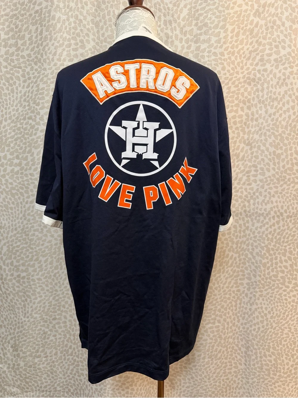 PINK Victoria's Secret Navy Lace-Up tunic style  V-Neck ladies Astros Jersey.